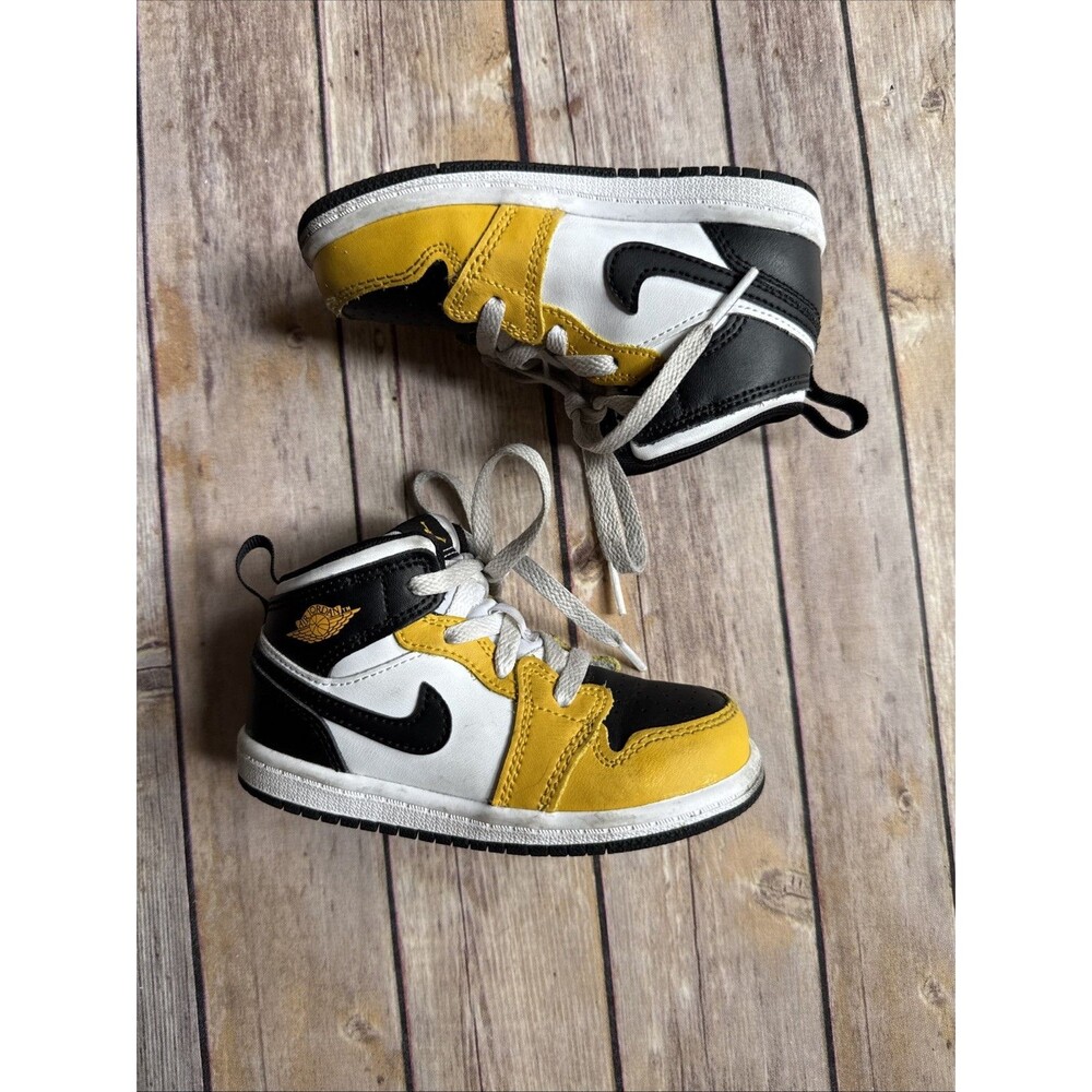 Nike Air Jordan 1 Mid TD Yellow Ochre Casual Shoes DQ8425-701 Kid's Size 8C